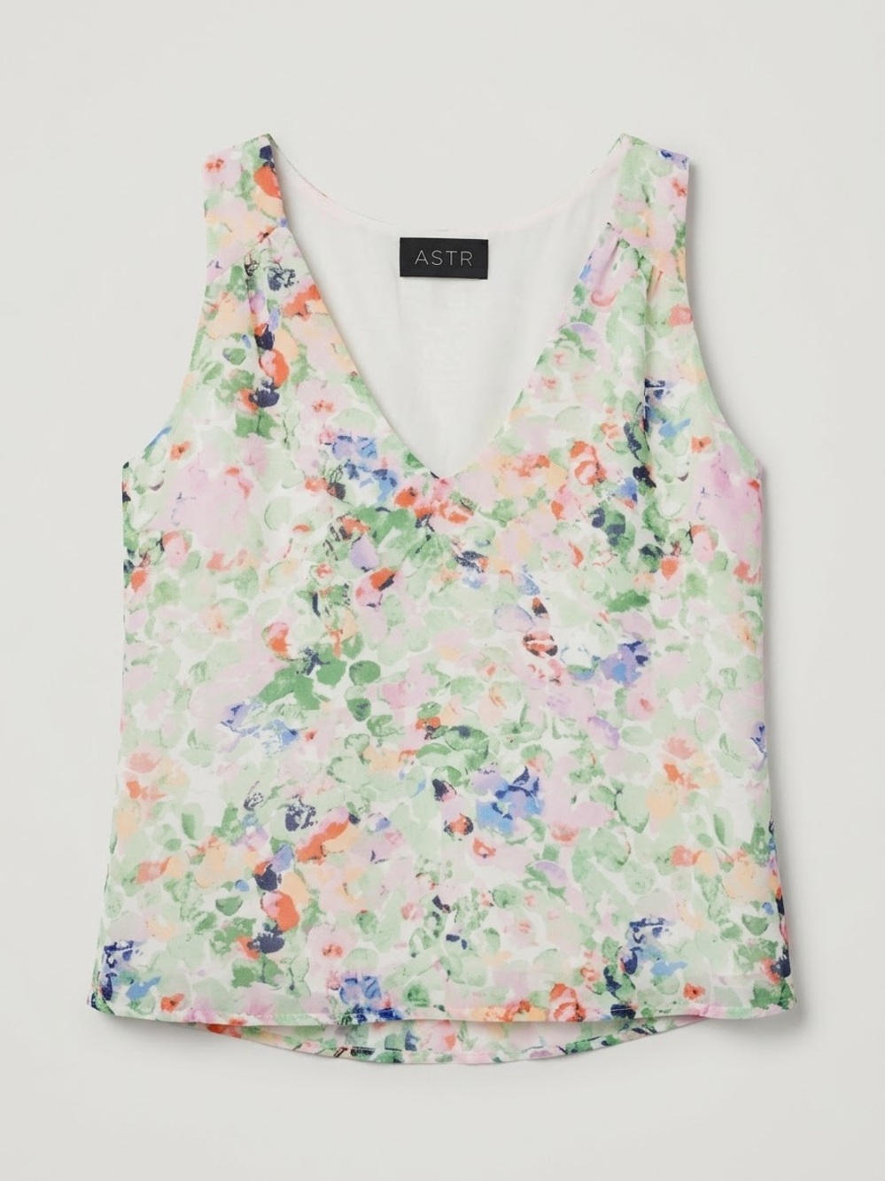 ASTR Pastel Floral Green Pink Blue V-Neck Sleeveless Tank Top Blouse Medium